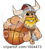 Poster, Art Print Of Male Viking School Mascot Character Grabbing A Basketball