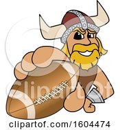 Poster, Art Print Of Male Viking School Mascot Character Grabbing An American Football