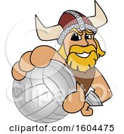 Poster, Art Print Of Male Viking School Mascot Character Grabbing A Volleyball