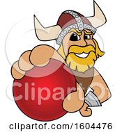 Poster, Art Print Of Male Viking School Mascot Character Grabbing A Cricket Ball