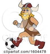 Poster, Art Print Of Male Viking School Mascot Character Playing Soccer