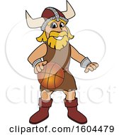 Poster, Art Print Of Male Viking School Mascot Character Dribbing A Basketball