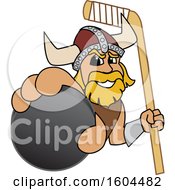 Poster, Art Print Of Male Viking School Mascot Character Holding A Hockey Puck And Stick