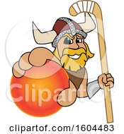 Poster, Art Print Of Male Viking School Mascot Character Holding A Hockey Ball And Stick