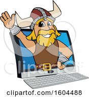 Poster, Art Print Of Male Viking School Mascot Character Emerging From A Computer Screen