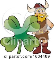 Poster, Art Print Of Male Viking School Mascot Character With A St Patricks Day Clover