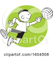 Poster, Art Print Of Black Boy Playing Volleyball Over A Green Circle