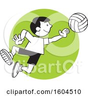 Poster, Art Print Of Boy Playing Volleyball Over A Green Circle