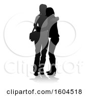 Poster, Art Print Of Silhouetted Teenage Girls Hugging With A Reflection Or Shadow On A White Background