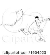 Poster, Art Print Of Lineart Black Man Running With A Kite