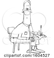 Clipart Of A Cartoon Lineart Black Man Writing At A Desk Royalty Free Vector Illustration