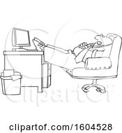 Poster, Art Print Of Cartoon Lineart Black Businessman Sleeping With His Feet On His Desk