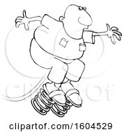 Clipart Of A Cartoon Lineart Black Man Springing Forward Royalty Free Vector Illustration