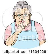 Cartoon Granny Shushing By Holding A Finger Over Her Mouth