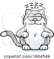 Clipart Of A Cartoon Kitty Cat Sleeping Upright Royalty Free Vector Illustration by Cory Thoman