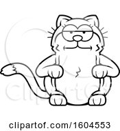 Clipart Of A Cartoon Black And White Bored Kitty Cat Royalty Free Vector Illustration
