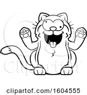 Clipart Of A Cartoon Black And White Crazy Kitty Cat Royalty Free Vector Illustration