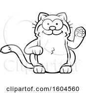 Clipart Of A Cartoon Black And White Kitty Cat Waving Royalty Free Vector Illustration