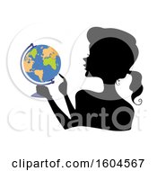 Poster, Art Print Of Profiled Silhoutted Woman Holding A Globe And Pointing To A Location