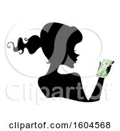 Poster, Art Print Of Profiled Silhoutted Woman Using A Gps Map On A Mobile Phone