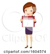 Poster, Art Print Of Brunette White Business Woman Holding Out A Calendar