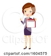 Brunette White Business Woman Holding A Calendar And Thumb Up