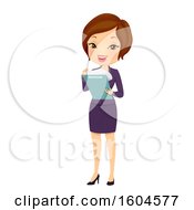 Poster, Art Print Of Brunette White Business Woman Looking At Documents On A Clipboard