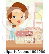 Poster, Art Print Of Brunette White Woman Showing A Furnished Doll House