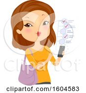 Poster, Art Print Of White Woman Checking Off Items From A List On Her Cell Phone
