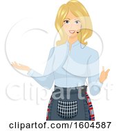 Clipart Of A Blond White Woman Wearing A Microphone And Giving A Tour Royalty Free Vector Illustration