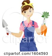 Poster, Art Print Of Young Brunette White Woman Holding Freshly Harvested Carrots