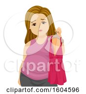 Clipart Of A Sad Chubby White Teen Girl Holding A Tiny Blouse Royalty Free Vector Illustration