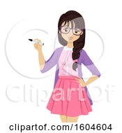 Clipart Of A Teen Girl Wearing Glasses And Holding A Marker Royalty Free Vector Illustration