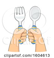 Clipart Of A Toddler Holding A Spoon And Fork In Their Hands Royalty Free Vector Illustration