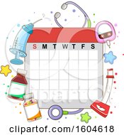 Poster, Art Print Of Calendar With Toddler Objects From Syringe To Stethoscope For Medical Check Up