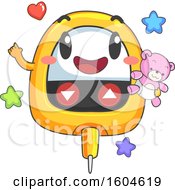 Clipart Of A Toddler Glucose Meter Mascot Holding A Teddy Bear Royalty Free Vector Illustration