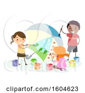 Poster, Art Print Of Group Of Children Painting An Umbrella