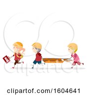 Poster, Art Print Of Group Of First Responder Children Carrying A First Aid Kit And Litter