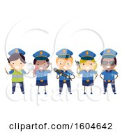 Clipart Of A Group Of Police Children With A Radio Baton And Megaphone Royalty Free Vector Illustration by BNP Design Studio
