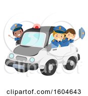 Clipart Of A Group Of Children Riding In A Police Car Royalty Free Vector Illustration by BNP Design Studio