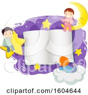 Poster, Art Print Of Group Of Children In Pjs Around An Open Book With Stars And A Crescent Moon