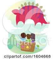 Poster, Art Print Of Group Of Children Riding In A Dinosaur Hot Air Balloon