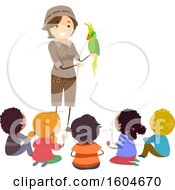 Poster, Art Print Of Zookeeper Discussing A Parrot With Children