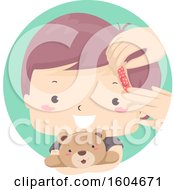 Clipart Of A Boy Hugging A Teddy Bear While Getting His Forehead Bandaged Royalty Free Vector Illustration by BNP Design Studio