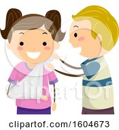 Poster, Art Print Of Boy Bandaging Up A Girls Arm In A Sling