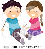 Clipart Of A Girl Practicing Bandaging A Boys Leg Royalty Free Vector Illustration