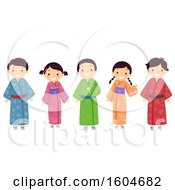 Group Of Japanese Children Wearing Colorful Kimonos