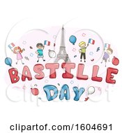 Poster, Art Print Of Group Of Children Holding French Flags Around The Eiffel Tower With Bastille Day Text
