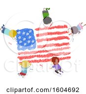 Clipart Of A Group Of Children Coloring An American Flag Royalty Free Vector Illustration