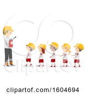Fireman Teaching A Line Of Children About Fire Extinguishers